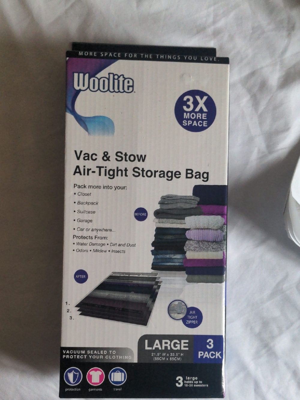 Woolite 3 Large Vac & Stow Air-Tight Storage Bags Clear (3 Pack)